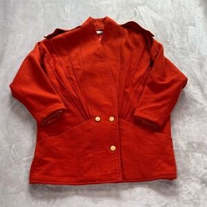 VTG 80's CTM Fashion Wear Orange Double Breasted Carved Buttons Wool Women L/XL